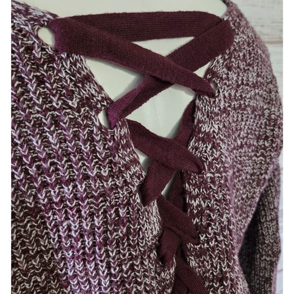 So Marled Purple Lace up Back V Neck Sweater sz Small - Picture 3 of 5